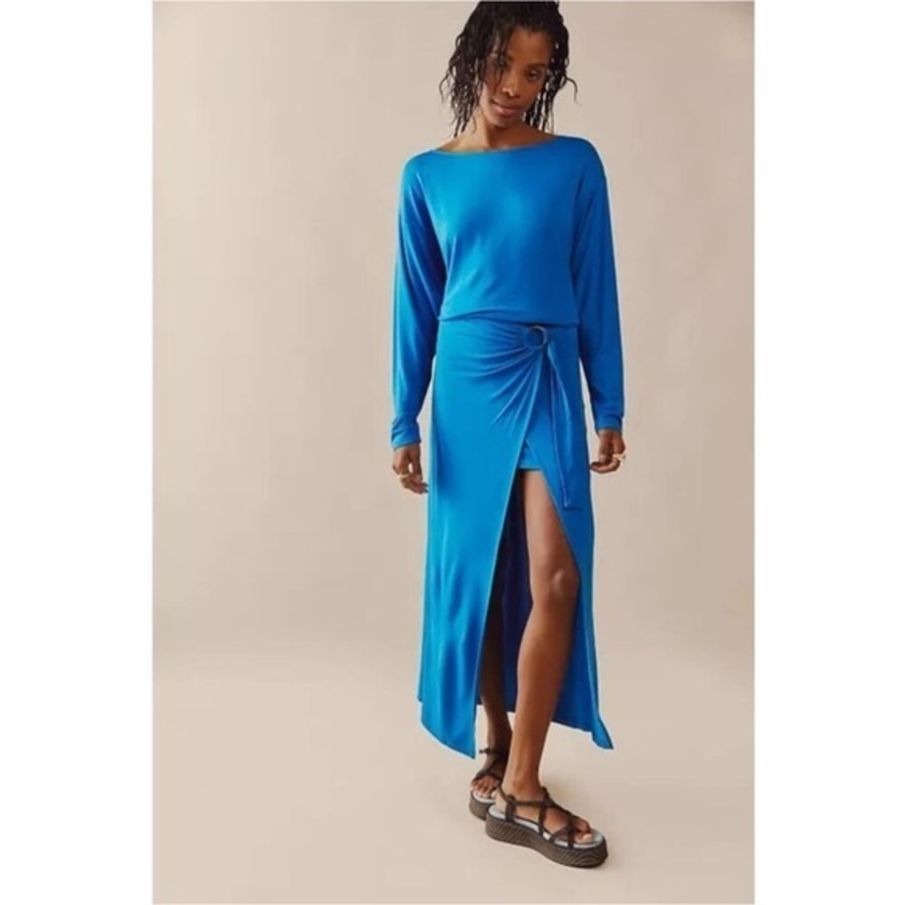 Free People Alyssa Wrap Maxi Dress Blue Draped Relaxed Fit size Small